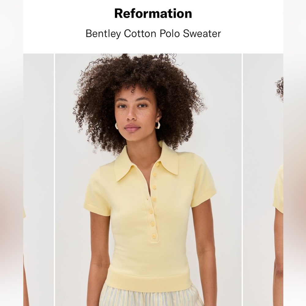 NWT Reformation Bentley Cotton Polo Sweater - Medium / Pineapple
